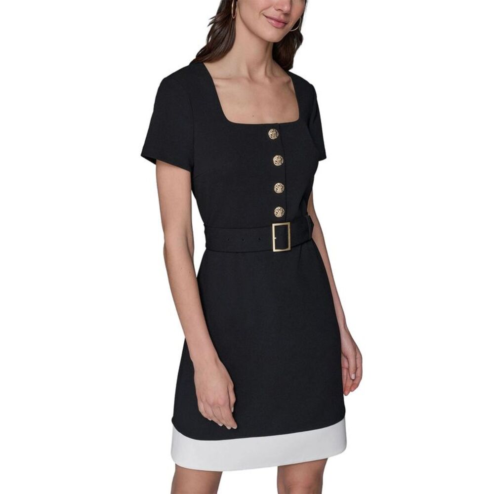 Karl Lagerfeld Paris Womens Square-Neck A-Line Dress 14 Black/Soft White - NWT